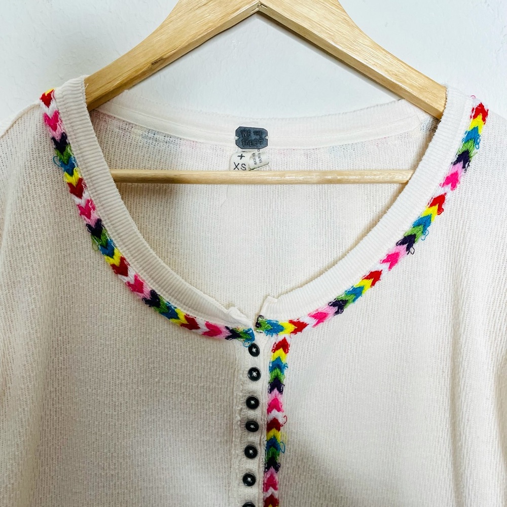 Free People Rainbow Henley Thermal in Cream - Picture 3 of 7